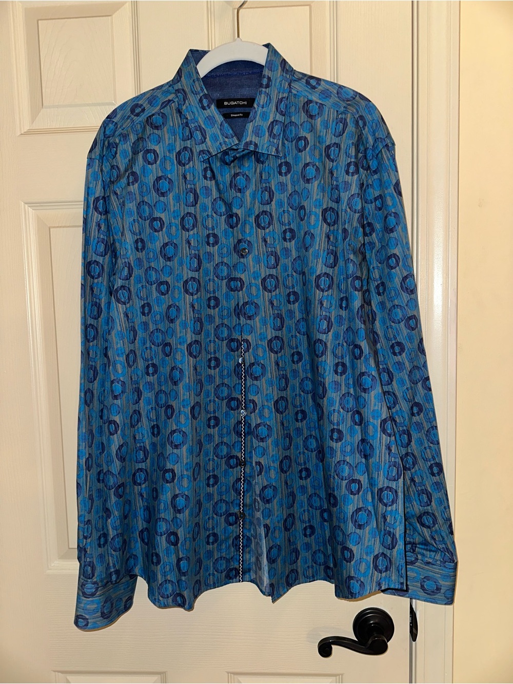 Bugatchi Blue Patterned Lightweight Long-Sleeve Shirt Jacket